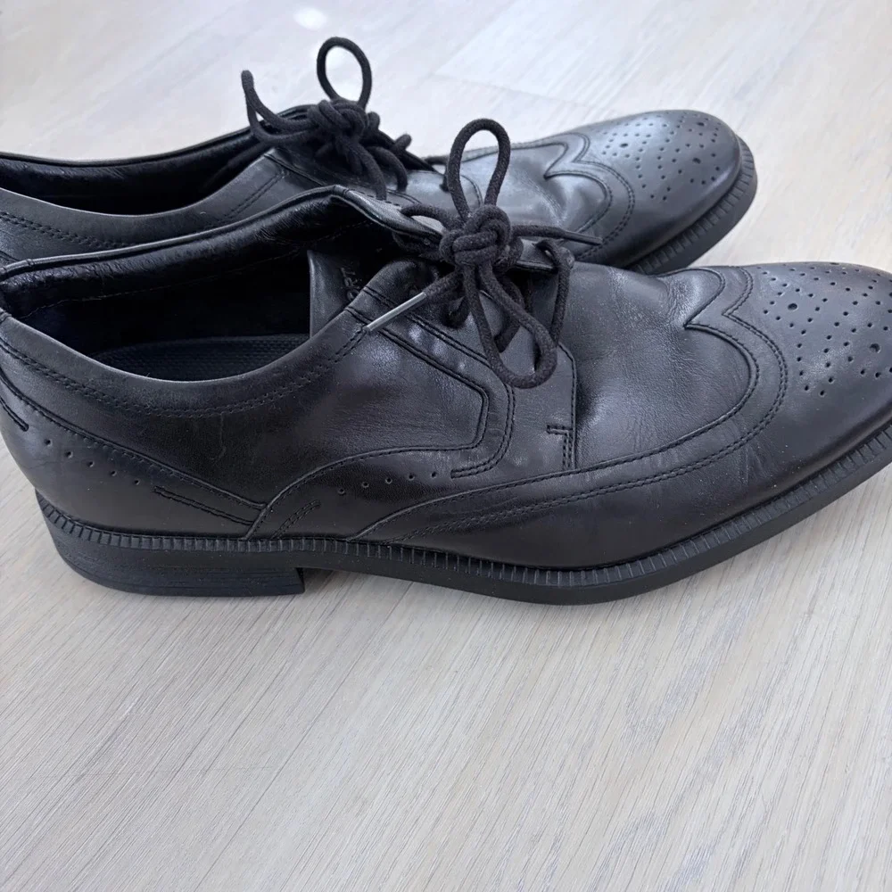 Rockport Mens TruTech‎ Wingtip Oxfords Blk Leather Dress Shoes V80648 Size 9.5 W